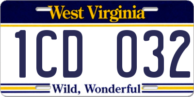 WV license plate 1CD032