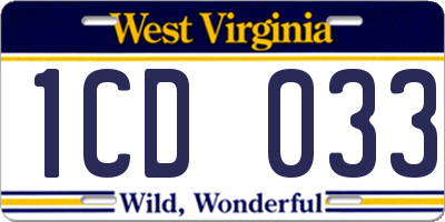 WV license plate 1CD033