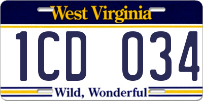 WV license plate 1CD034