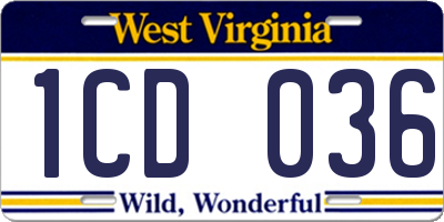 WV license plate 1CD036
