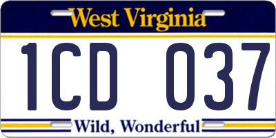 WV license plate 1CD037