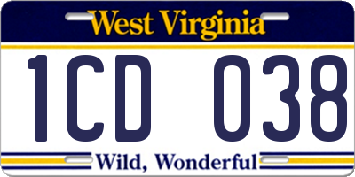 WV license plate 1CD038