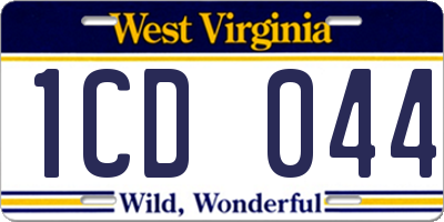 WV license plate 1CD044