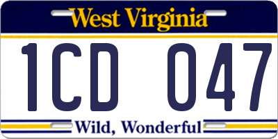 WV license plate 1CD047