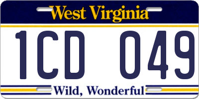 WV license plate 1CD049