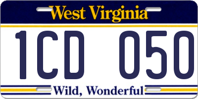 WV license plate 1CD050