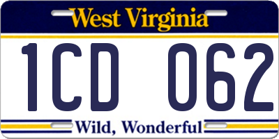 WV license plate 1CD062