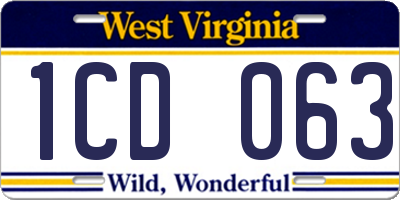WV license plate 1CD063