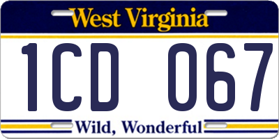 WV license plate 1CD067