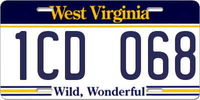 WV license plate 1CD068