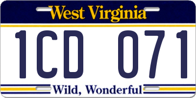WV license plate 1CD071
