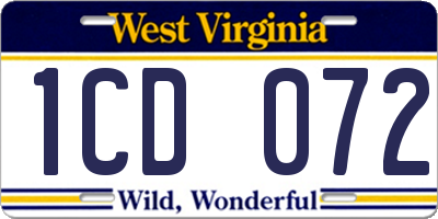 WV license plate 1CD072