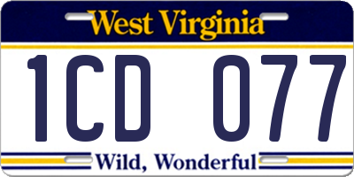 WV license plate 1CD077