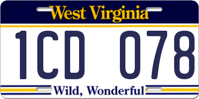 WV license plate 1CD078