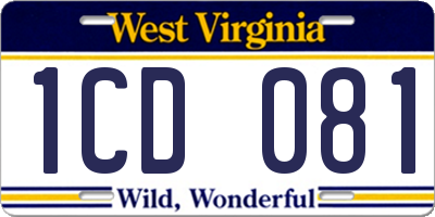 WV license plate 1CD081