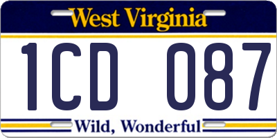 WV license plate 1CD087