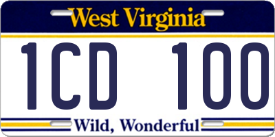 WV license plate 1CD100