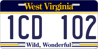WV license plate 1CD102