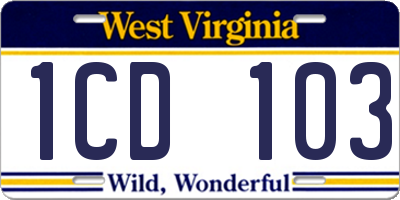 WV license plate 1CD103