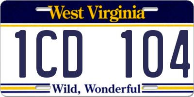 WV license plate 1CD104