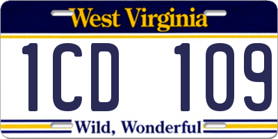 WV license plate 1CD109