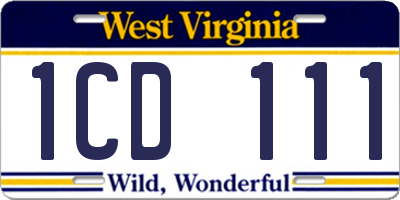 WV license plate 1CD111