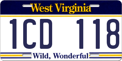 WV license plate 1CD118