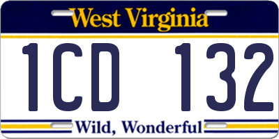 WV license plate 1CD132