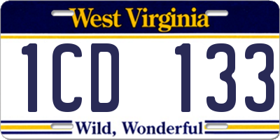 WV license plate 1CD133