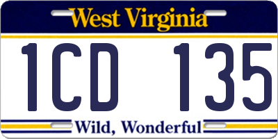 WV license plate 1CD135