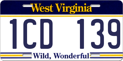 WV license plate 1CD139