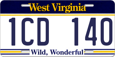 WV license plate 1CD140