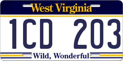 WV license plate 1CD203