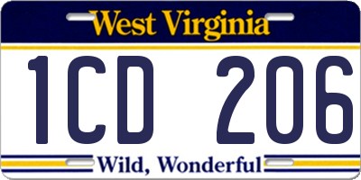 WV license plate 1CD206