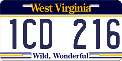WV license plate 1CD216
