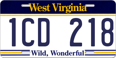 WV license plate 1CD218