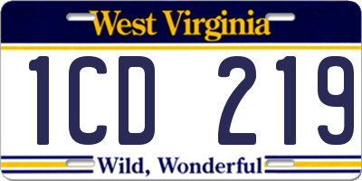 WV license plate 1CD219