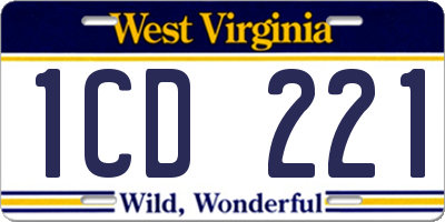 WV license plate 1CD221