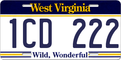 WV license plate 1CD222