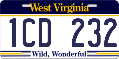 WV license plate 1CD232