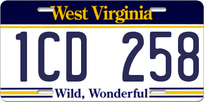 WV license plate 1CD258