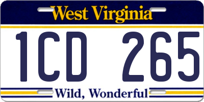 WV license plate 1CD265