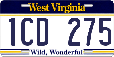 WV license plate 1CD275