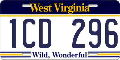 WV license plate 1CD296
