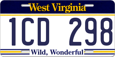 WV license plate 1CD298