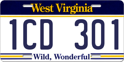 WV license plate 1CD301