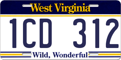 WV license plate 1CD312