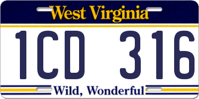 WV license plate 1CD316