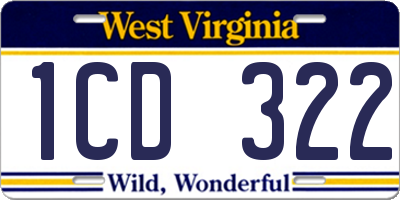 WV license plate 1CD322