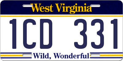 WV license plate 1CD331